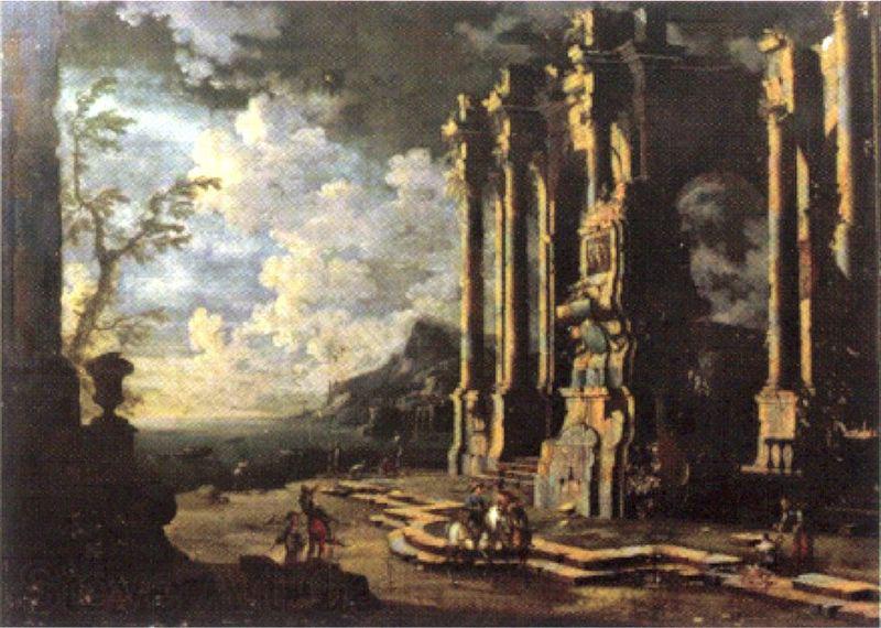Leonardo Coccorante Harbor Scene with Roman Ruins Norge oil painting art